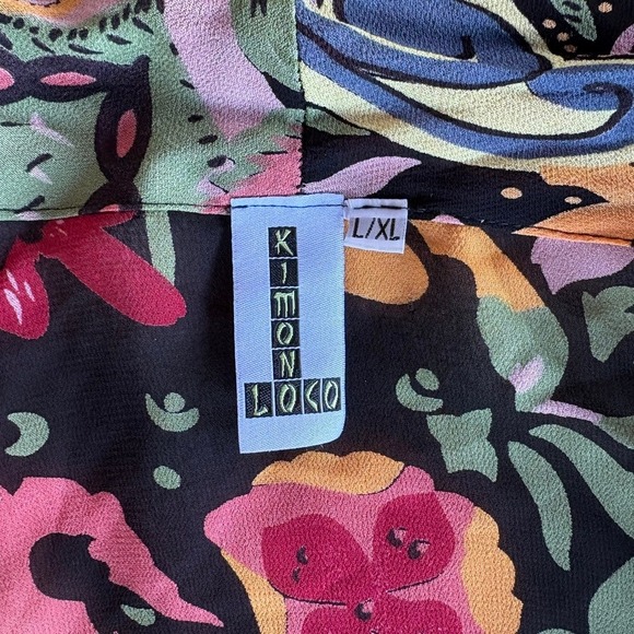 Kimono Loco Floral Paisley Open Front Boho Tie Waist Robe Tunic L/XL Multi Color - Picture 6 of 13